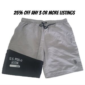 Swim Shorts U.S. Polo Assn. Size Large Light Gray Black Pockets Pool Cruise Wear